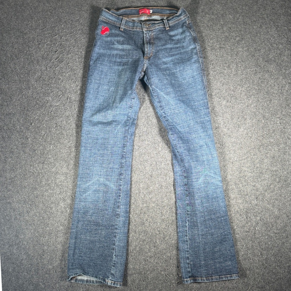 Apple Bottoms Blue Denim Jeans Women Size 10 Red Apple Pockets Y2K Flare Leg